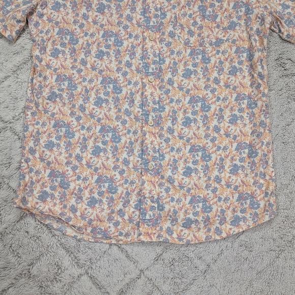 Faherty Shirt Mens M Blue Pink Floral Breeze SS Hemp Blend Tropic Shore Button - Picture 3 of 9